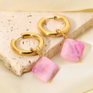 stainless steel pink trend huggie earrings