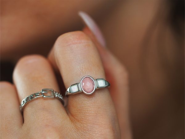 silver two tone stone ring