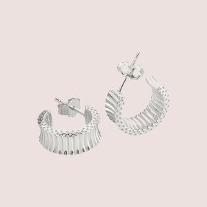 ridged hoop studs silver