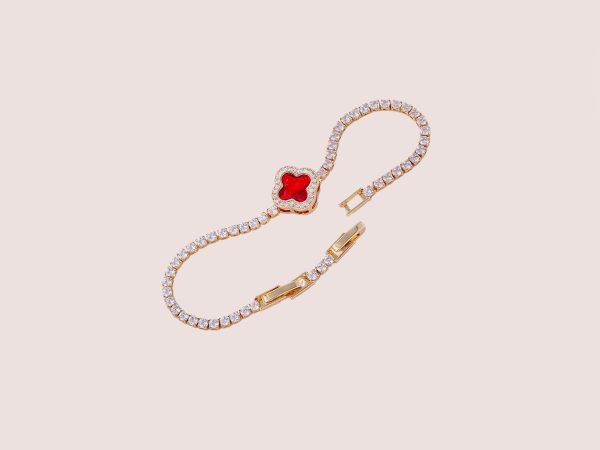 Moissanite Diamond Clover Bracelet gold/red