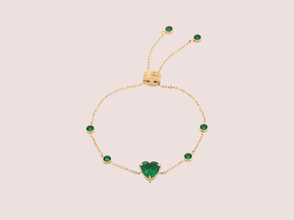 Zircon Heart Adjustable Bracelet green