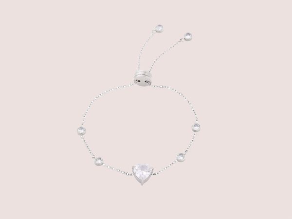 Zircon Heart Adjustable Bracelet silver