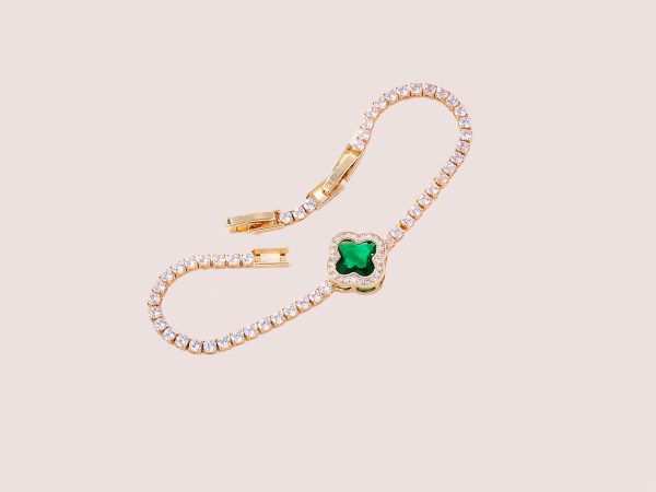 Moissanite Diamond Clover Bracelet gold/green