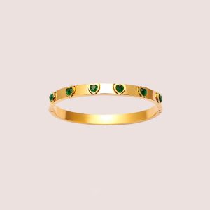 zircon heart bangle green