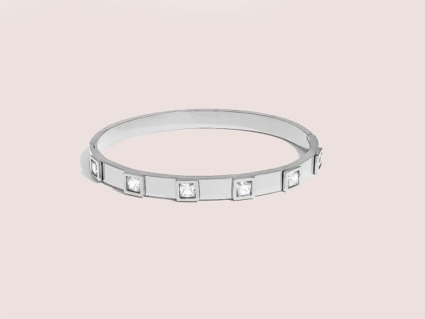 circle cubic zirconia bangle in silver