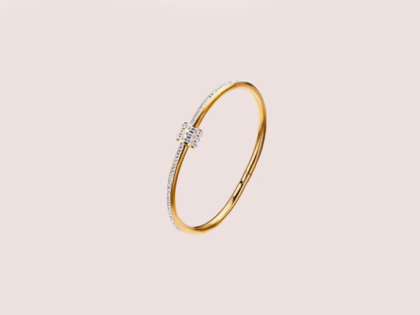 screw zircon bangle in gold