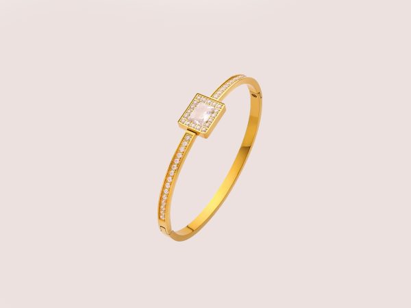 square zircon coloured bangle in white