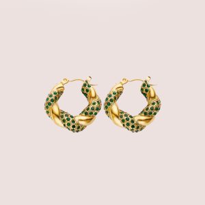 green & gold twist hoops