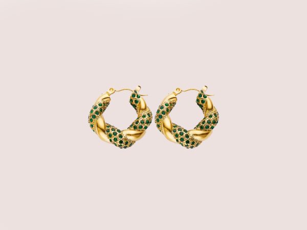 green & gold twist hoops