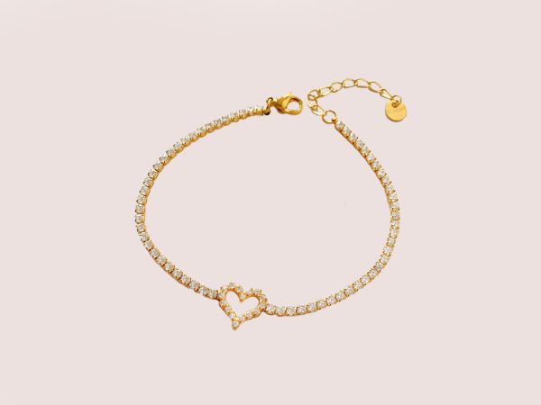 heart tennis bracelet gold