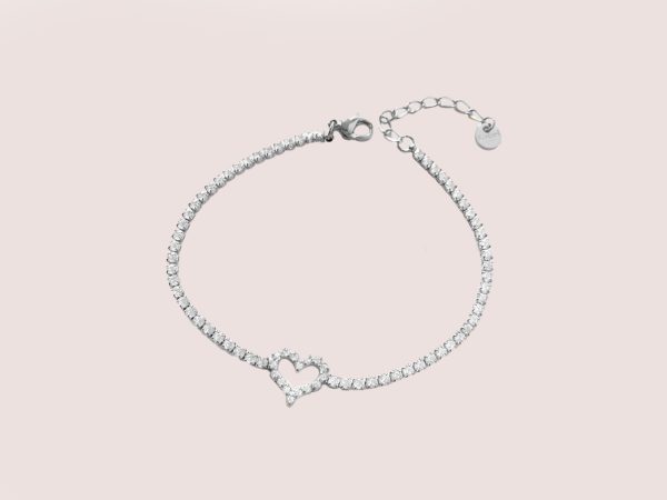 heart tennis bracelet silver